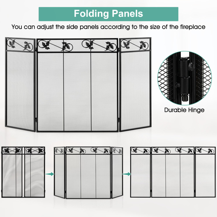 3-Panel Fireplace Screen Decor Cover with Exquisite PatternCostway Gallery View 9 of 10